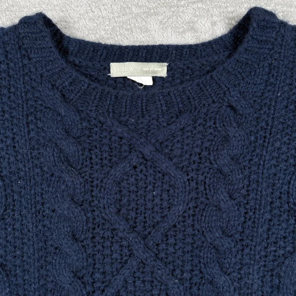 Vintage J Crew Mens Large Blue 100% Wool Cable Knit By Hand Pullover Sweater
